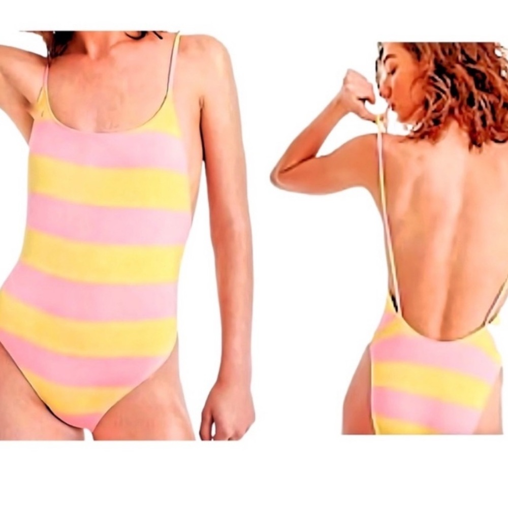 NWT J. Crew Playa pink and yellow strapy one piece swimsuit
